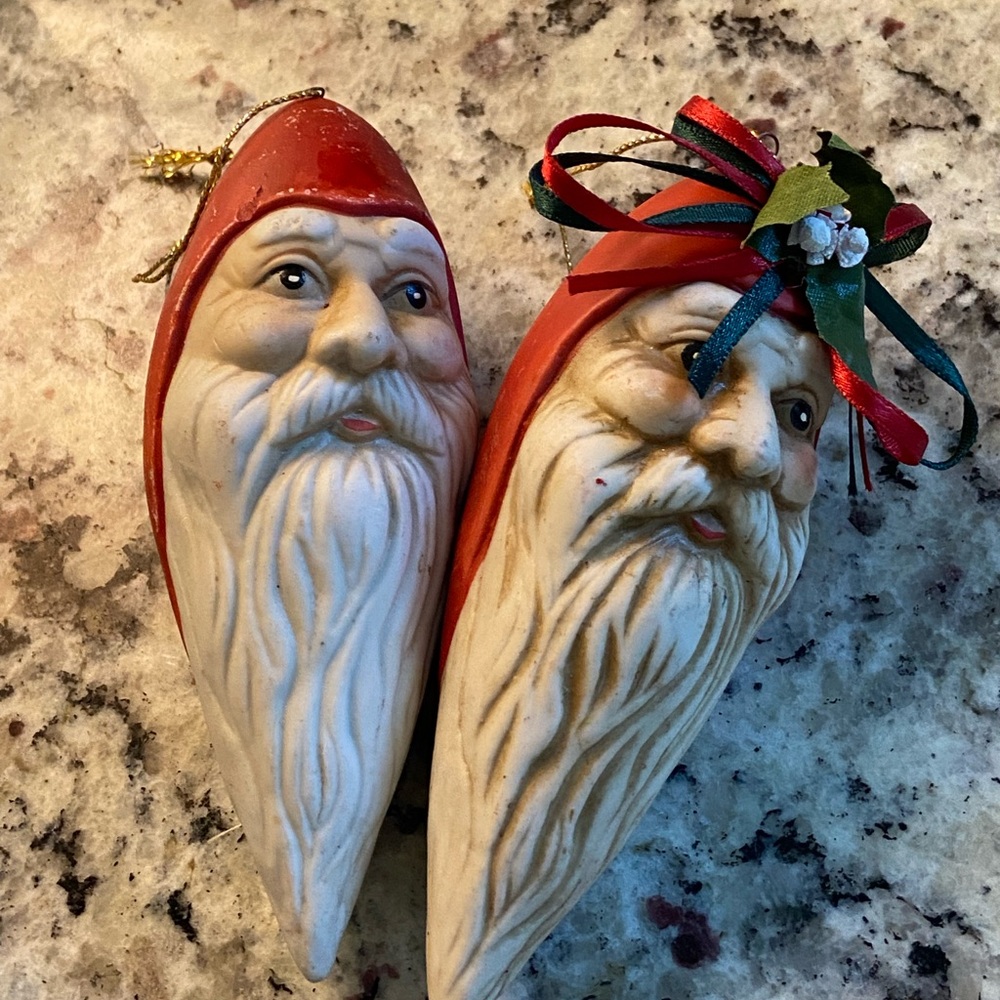 Vtg Santa Christmas Ceramic Ornaments Decorations Set of 2